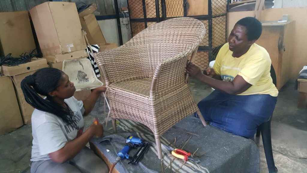 The weaving process.